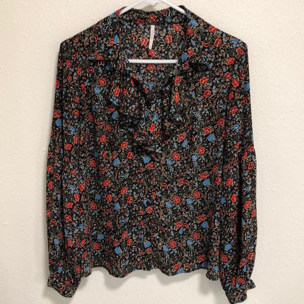 Free People Womens Button Down Floral Blouse Size S
